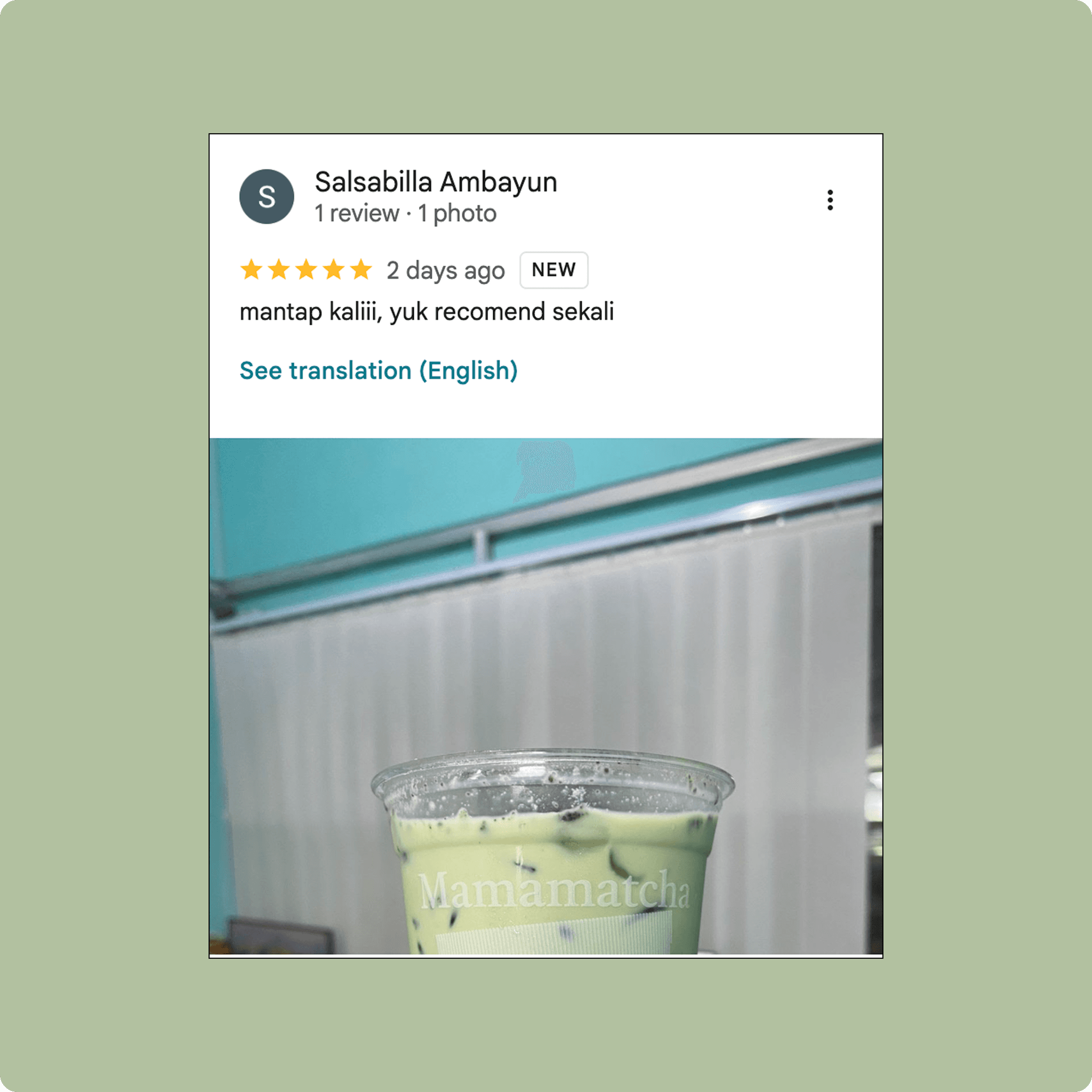 Google Review 4 - Customer feedback about Mamamatcha