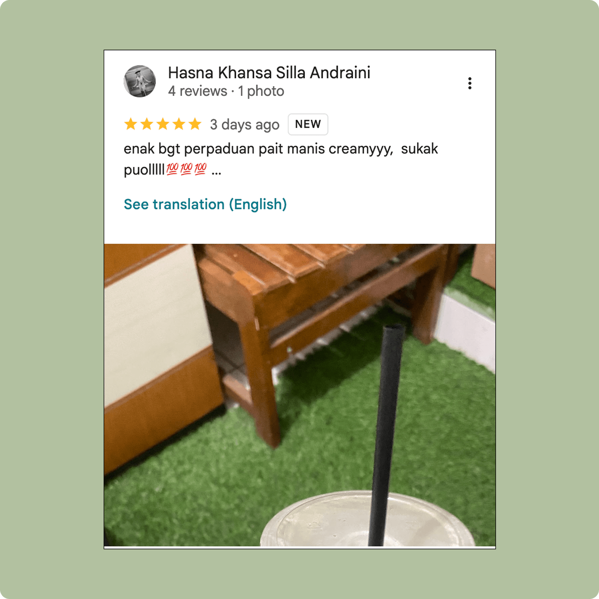 Google Review 5 - Customer feedback about Mamamatcha